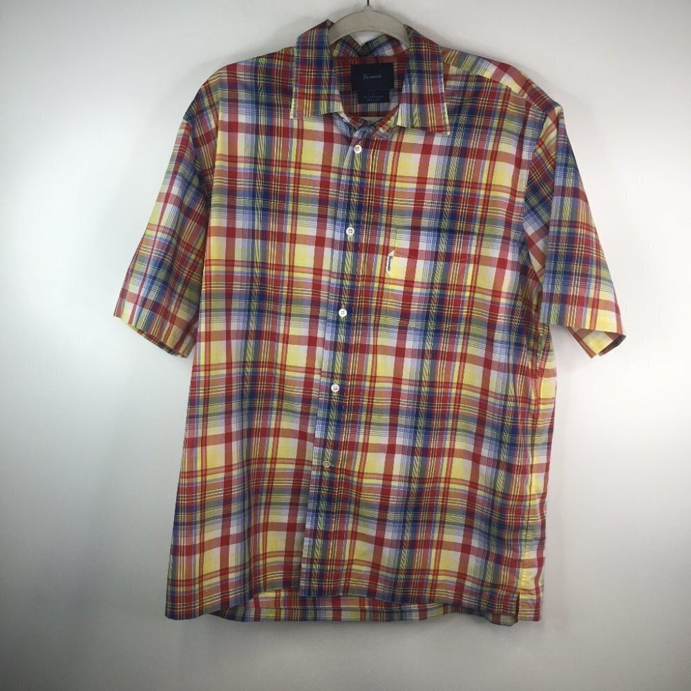 Faconnable Plaid Short Sleeve Button Down Shirt Size L